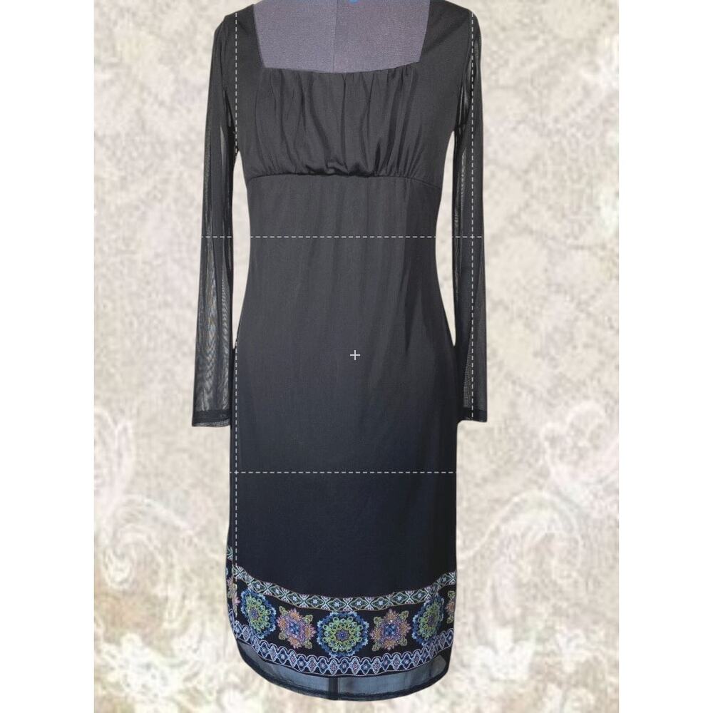 Vintage Y2K Beaded Hem Mesh Sleeve Midi Dress Whimsygoth M - Picture 2 of 11